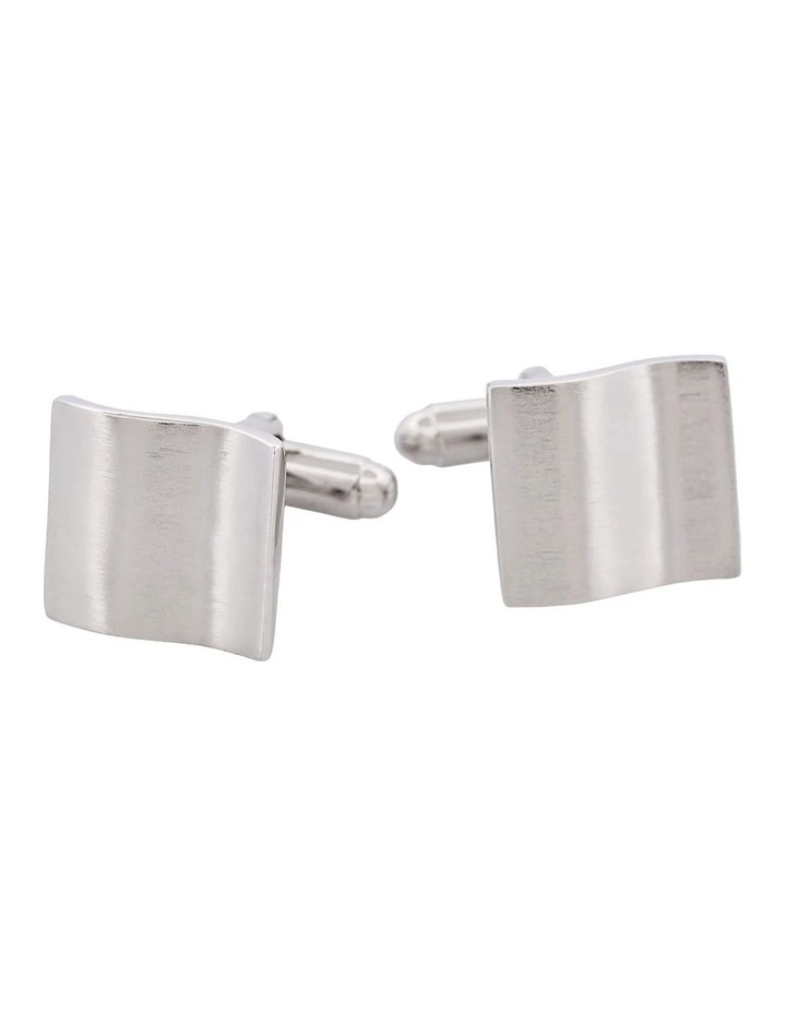 Brushed Rhodium Plated Sterling Wave Cufflinks in Silver image 1