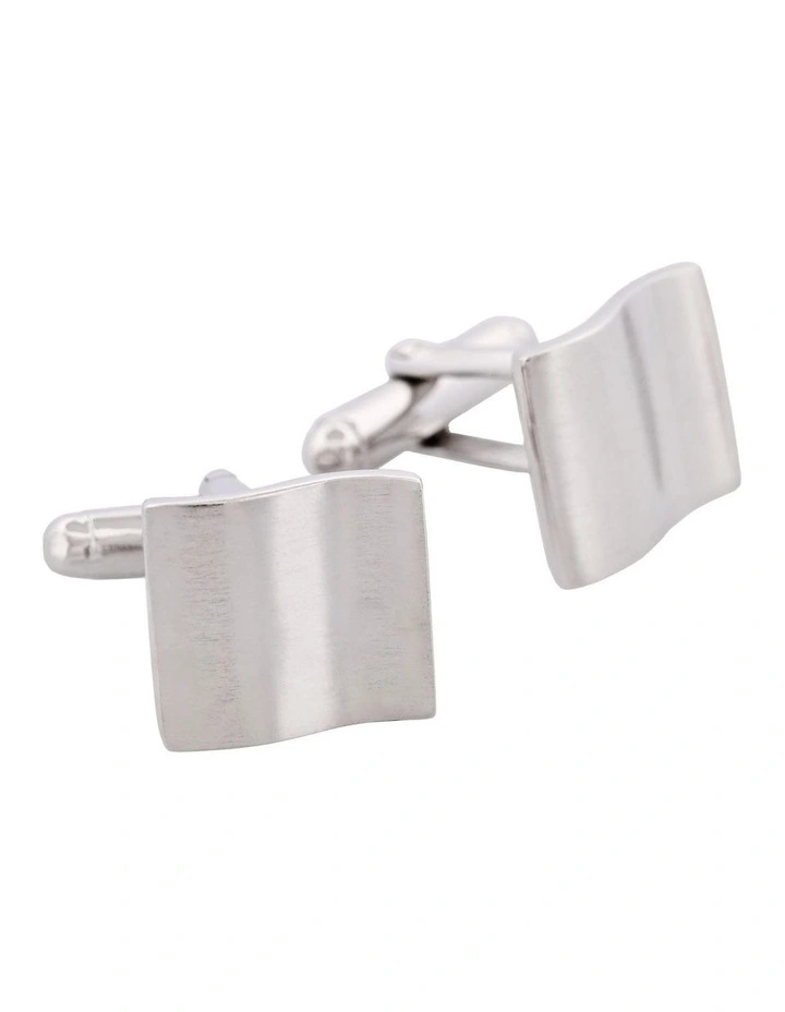 Brushed Rhodium Plated Sterling Wave Cufflinks in Silver image 2