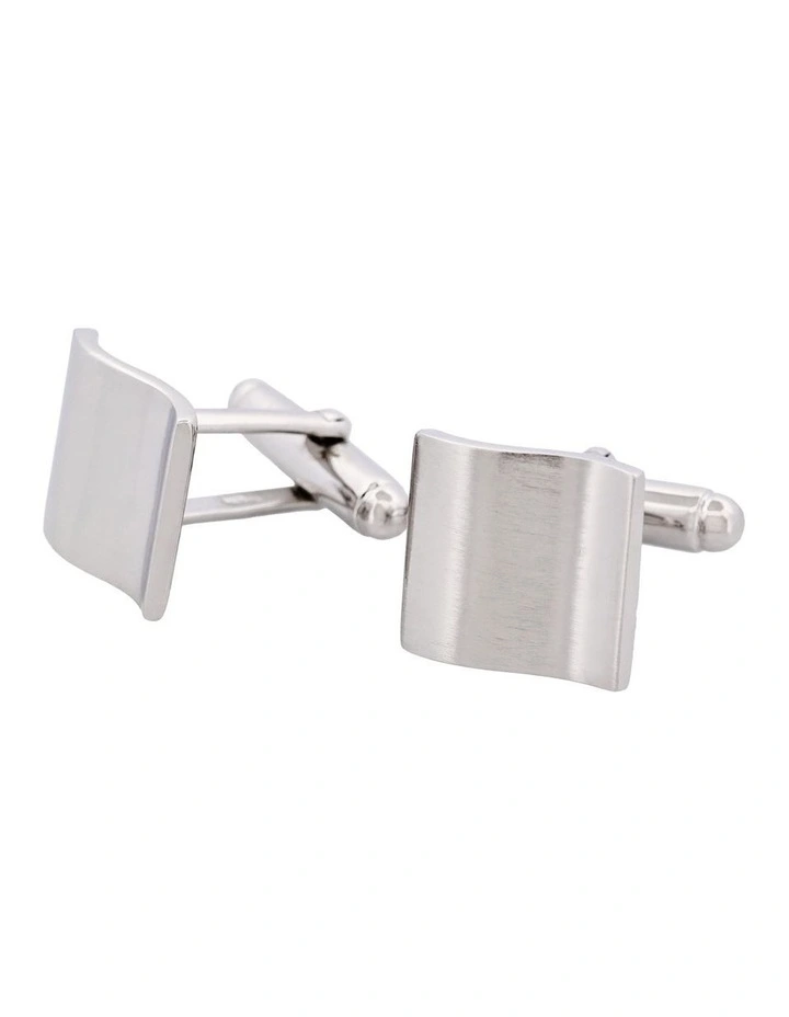 Brushed Rhodium Plated Sterling Wave Cufflinks in Silver image 3