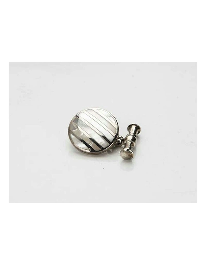 Sterling Mop Round T-Bar Chain Cufflinks in Silver image 2