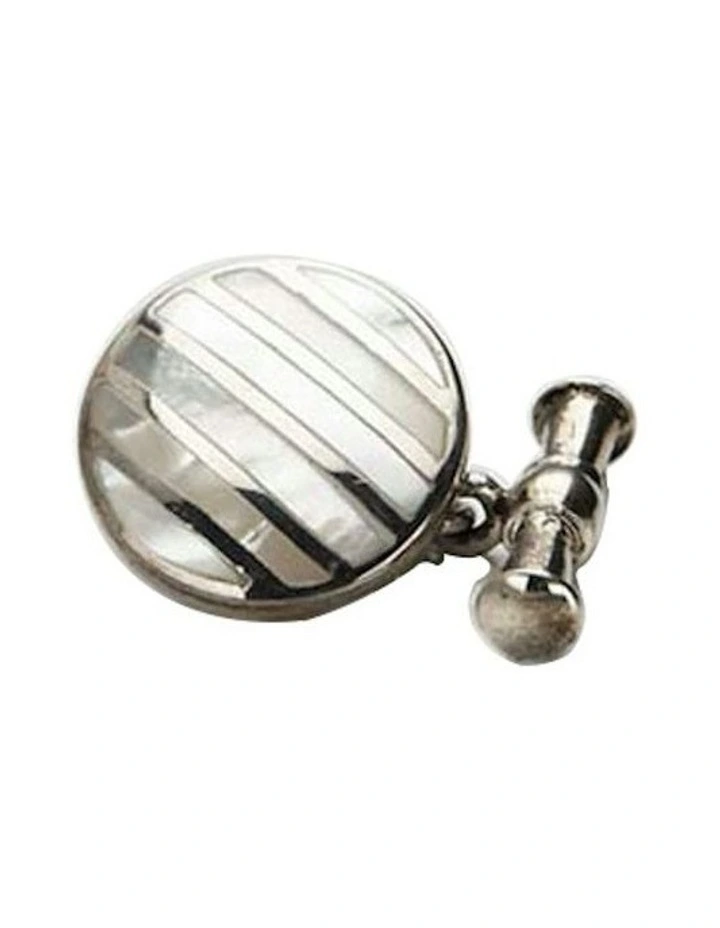 Sterling Mop Round T-Bar Chain Cufflinks in Silver image 3