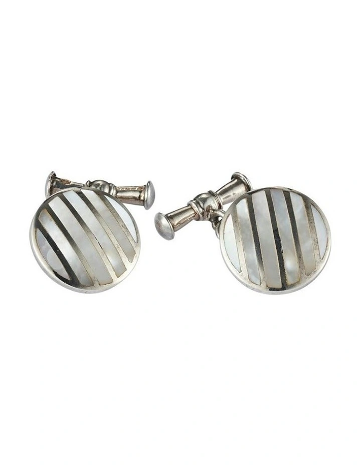 Sterling Mop Round T-Bar Chain Cufflinks in Silver image 4