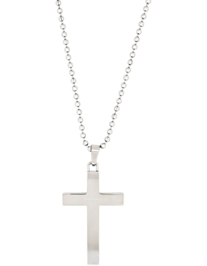 Stainless Steel Cross Pendant With Ion Plated Pearl Inlay On Ball Chain in Silver image 2
