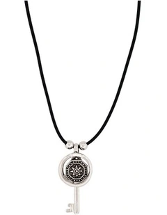 Alloy Coin And Key Pendant On Rubber Chain in Silver