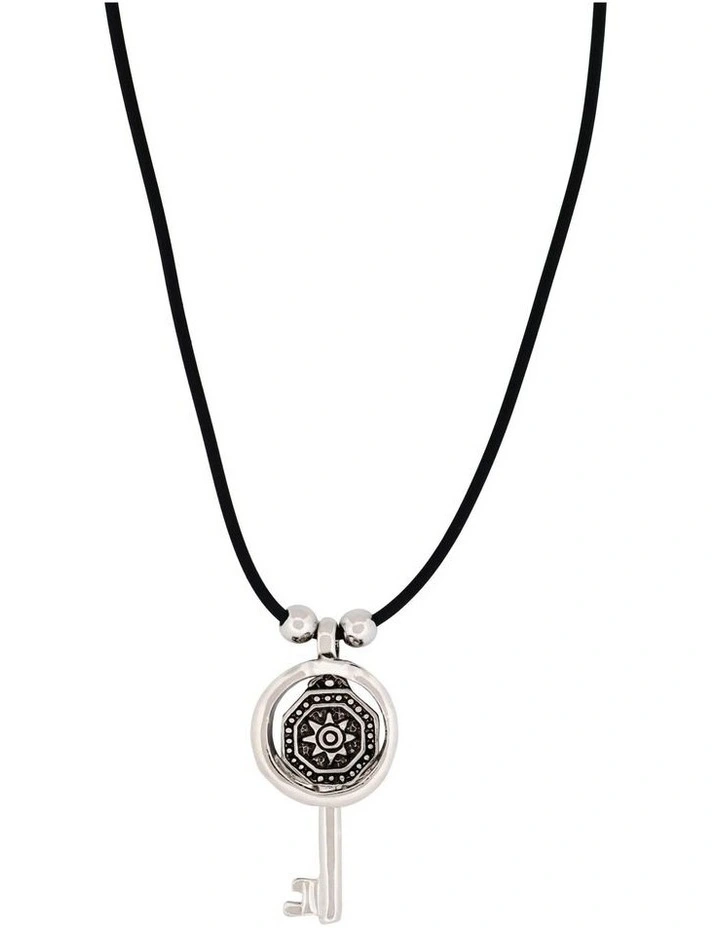 Alloy Coin And Key Pendant On Rubber Chain in Silver image 1