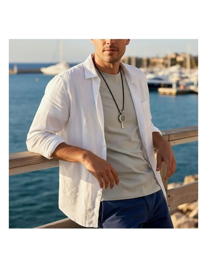 Alloy Coin And Key Pendant On Rubber Chain in Silver image 2