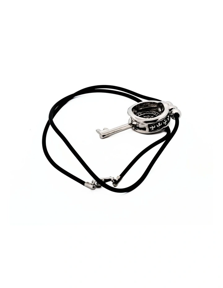 Alloy Coin And Key Pendant On Rubber Chain in Silver image 3