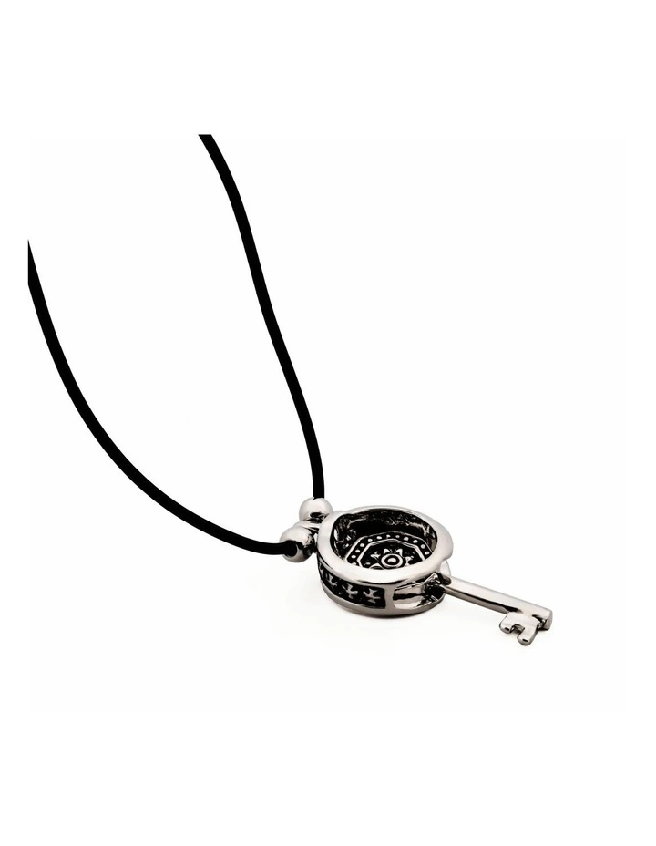 Alloy Coin And Key Pendant On Rubber Chain in Silver image 4
