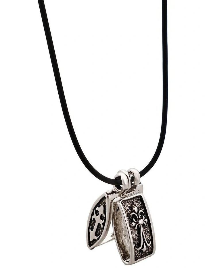 Alloy Locket Style Pendant With Heraldic Cross Pattern On Rubber Chain in Silver image 3