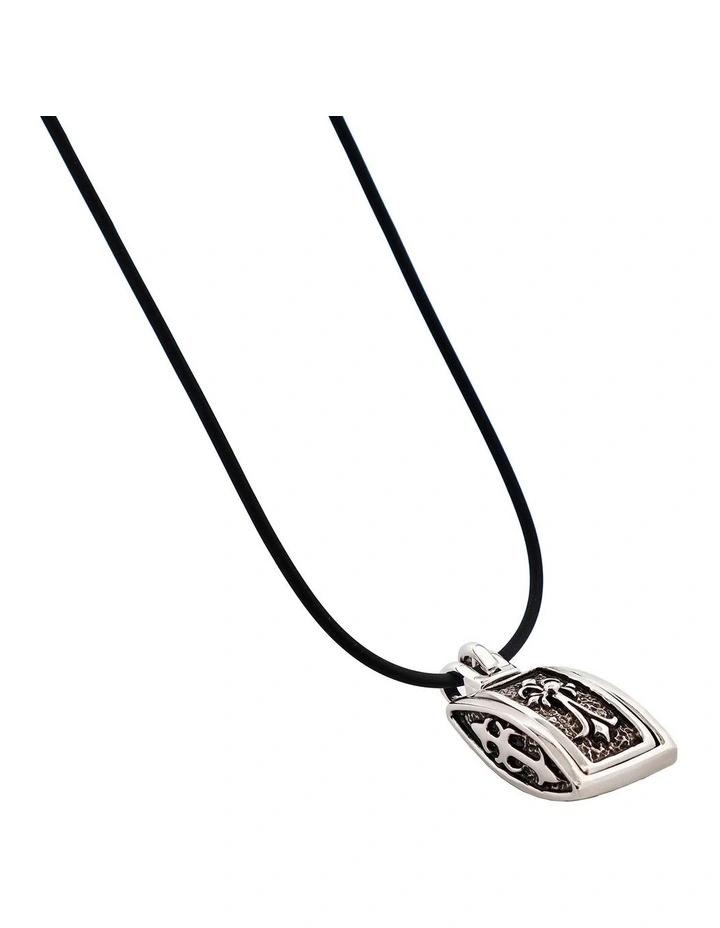 Alloy Locket Style Pendant With Heraldic Cross Pattern On Rubber Chain in Silver image 4