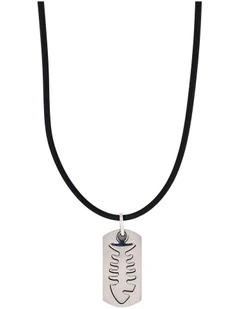 Stainless Steel Pendant With Cutout Fish Pattern On Rubber Chain in Silver