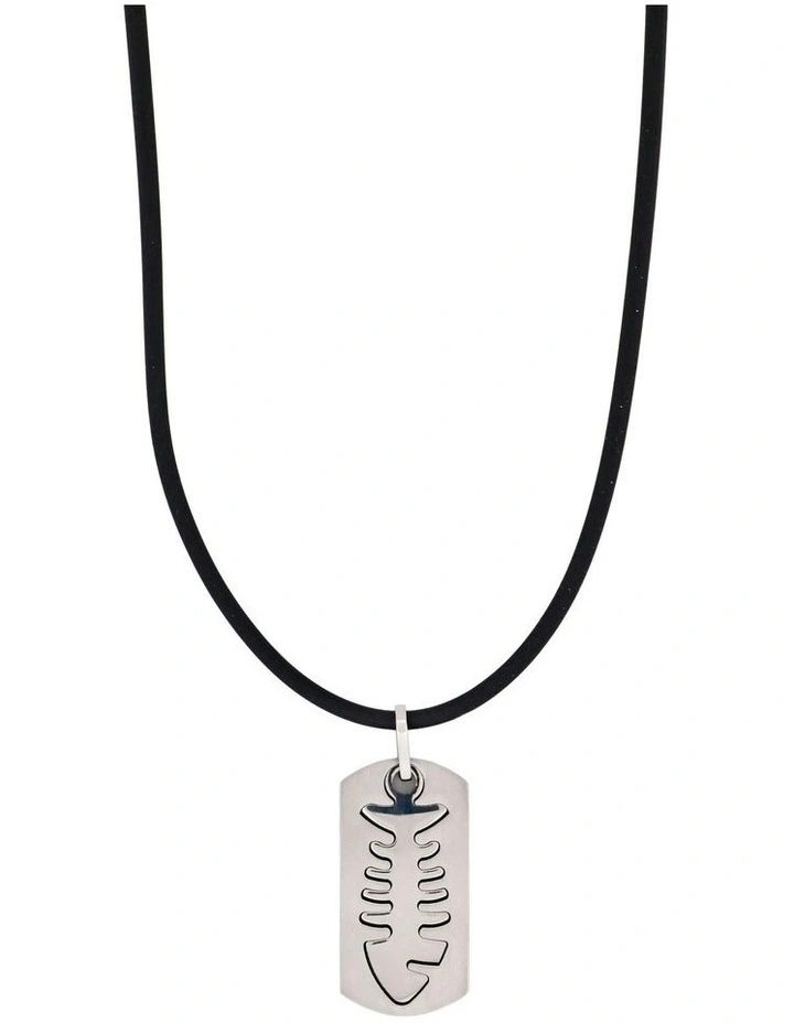 Stainless Steel Pendant With Cutout Fish Pattern On Rubber Chain in Silver image 1