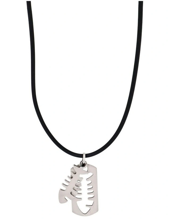 Stainless Steel Pendant With Cutout Fish Pattern On Rubber Chain in Silver image 3