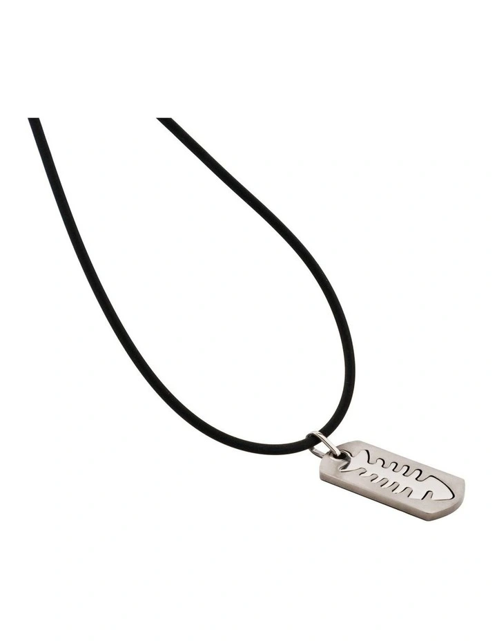 Stainless Steel Pendant With Cutout Fish Pattern On Rubber Chain in Silver image 4