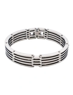Polished Stainless Steel Cutout Bangle And Bracelet in Silver