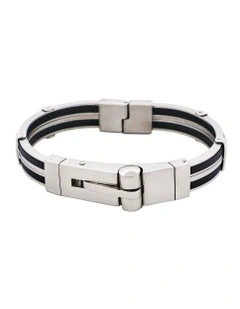 Polished Stainless Steel And Rubber Bracelet With Locking Clasp in Silver