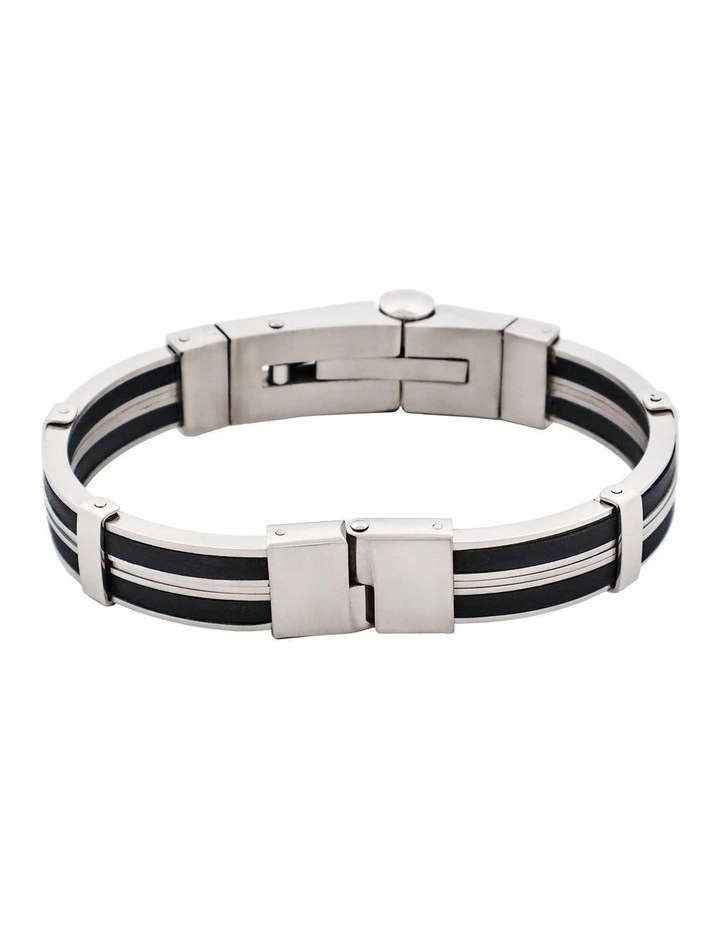 Polished Stainless Steel And Rubber Bracelet With Locking Clasp in Silver image 5