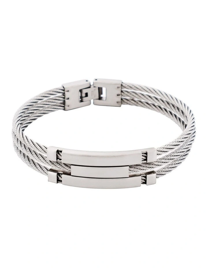 Stainless Steel And Cable Wire Bracelet in Silver image 1