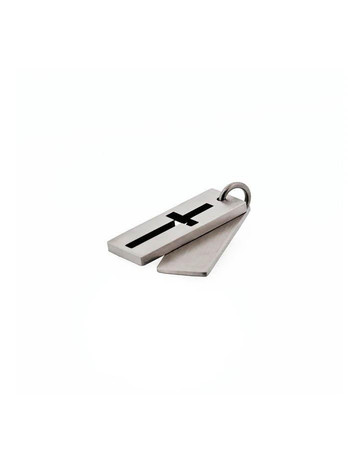 Stainless Steel Dog Tag Cross in Silver image 2