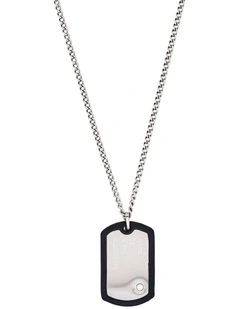 Stainless Steel & Rubber Dog Tag & Chain in Silver