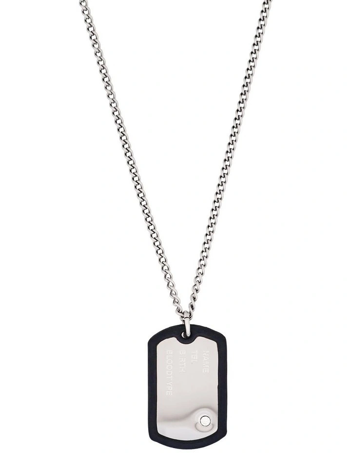 Stainless Steel & Rubber Dog Tag & Chain in Silver image 1