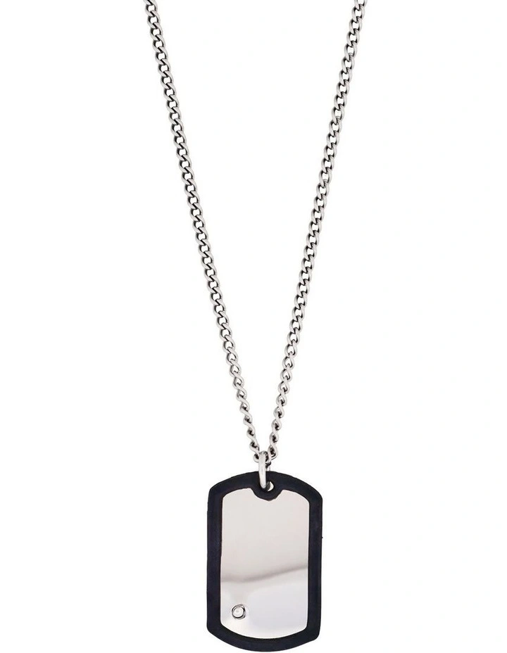 Stainless Steel & Rubber Dog Tag & Chain in Silver image 2