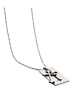 Stainless Steel Cross Dog Tag in Silver