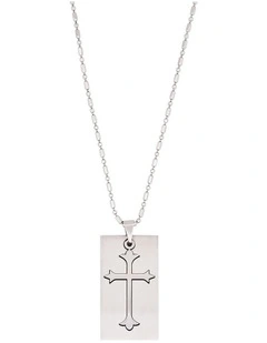 Stainless Steel Cross Dog Tag in Silver