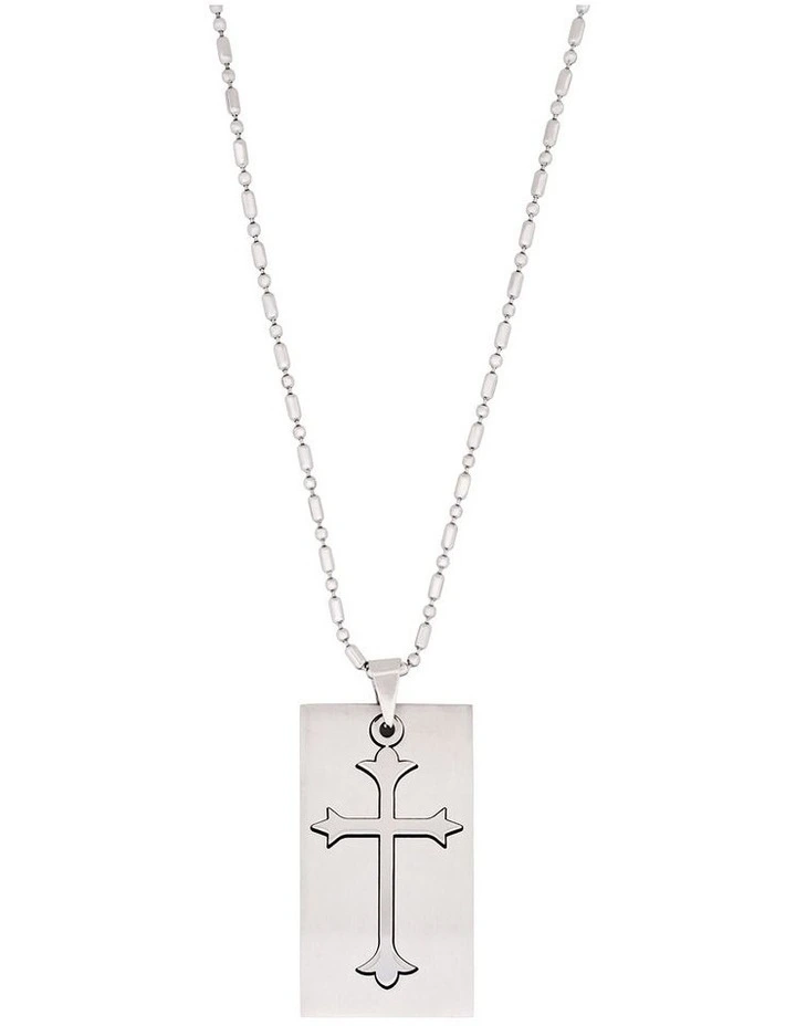 Stainless Steel Cross Dog Tag in Silver image 1