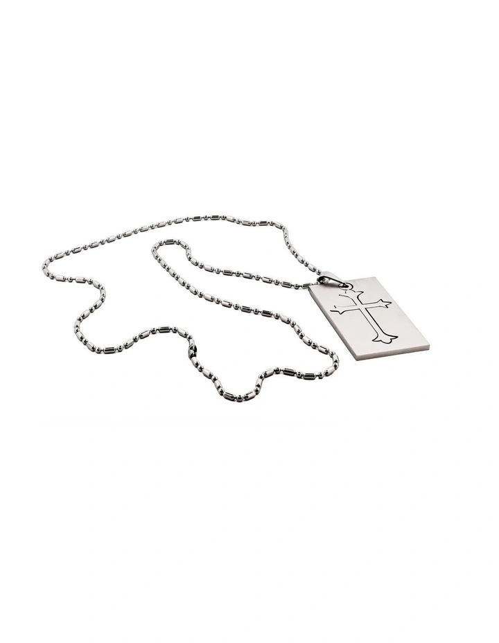 Stainless Steel Cross Dog Tag in Silver image 2