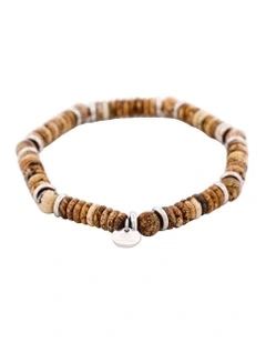 Jasper Stone Beaded And Stainless Steel Bracelet in Tan