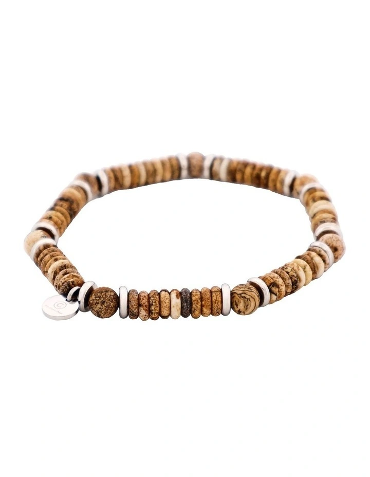 Jasper Stone Beaded And Stainless Steel Bracelet in Tan image 3