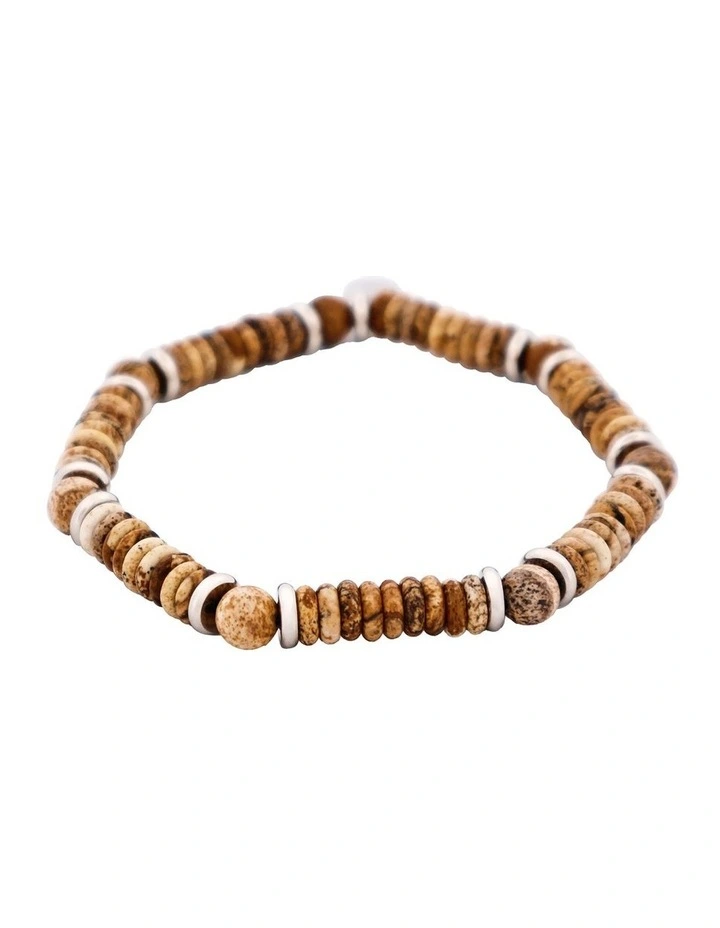 Jasper Stone Beaded And Stainless Steel Bracelet in Tan image 4