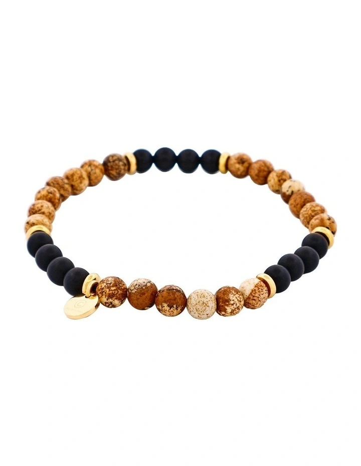 Jasper And Onyx Stone Beads Bracelet 6mm in Tan image 3