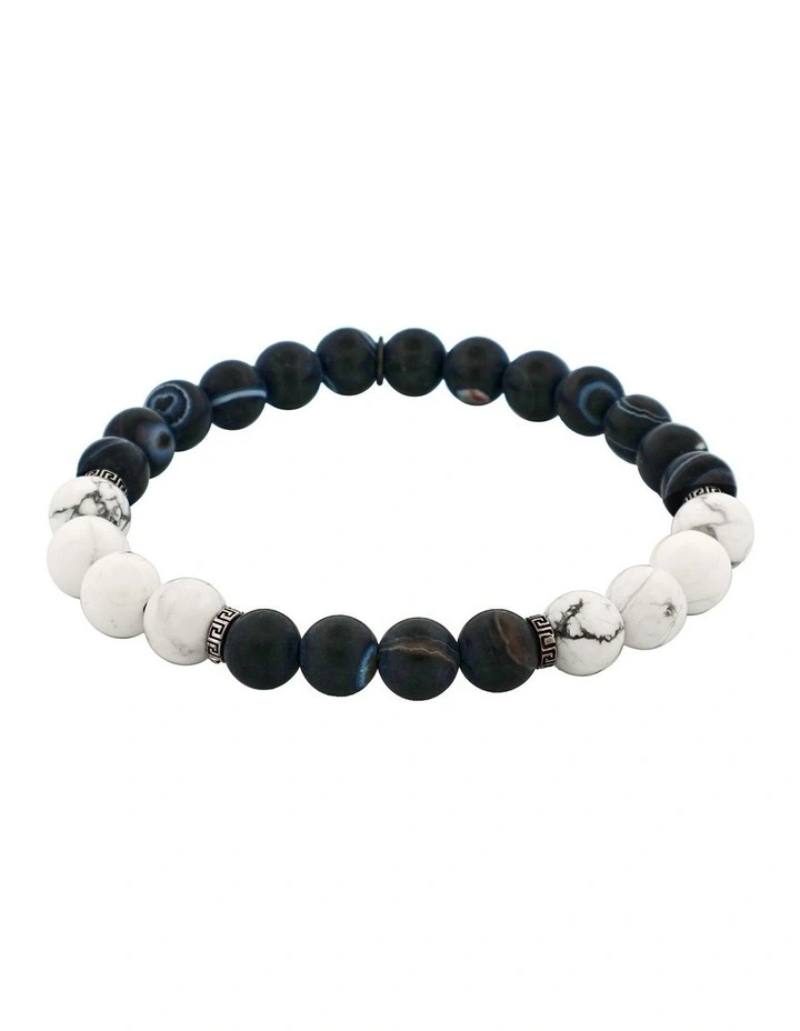 Stone Beaded And Stainless Steel Bracelet in Black/White image 1