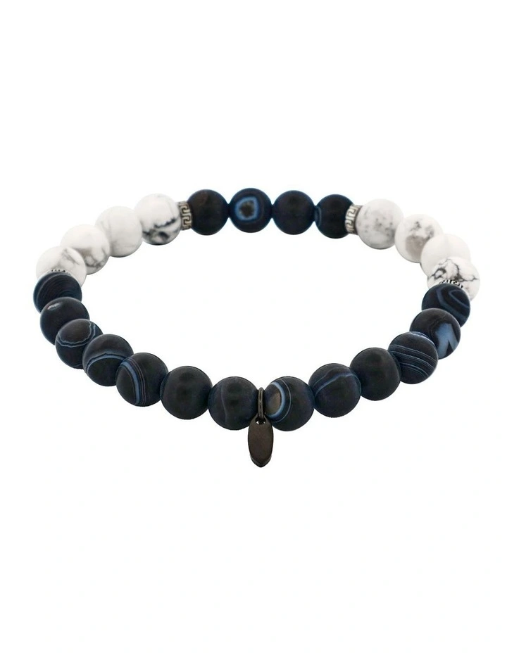 Stone Beaded And Stainless Steel Bracelet in Black/White image 4