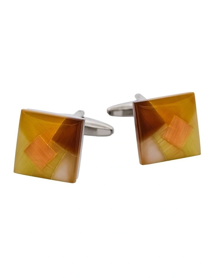 Patterned Cats Eye Cufflinks in Yellow/Brown image 1