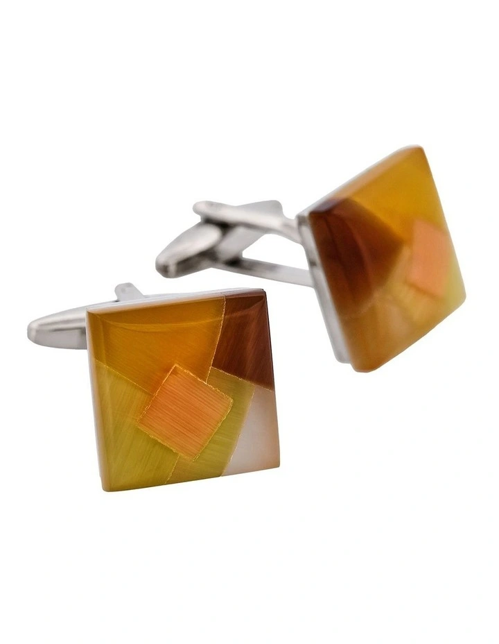 Patterned Cats Eye Cufflinks in Yellow/Brown image 3
