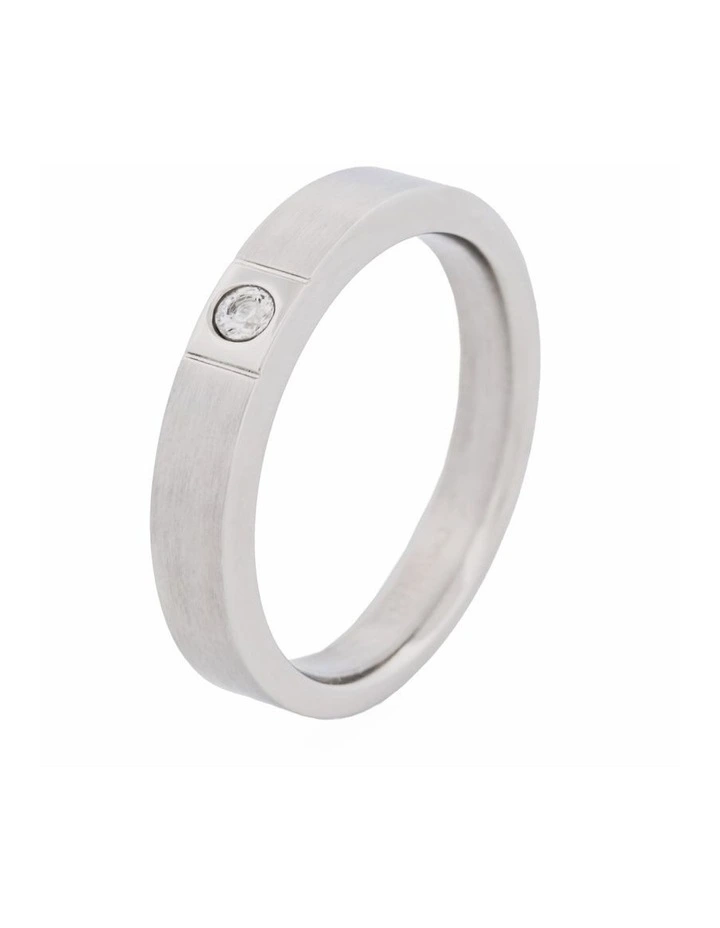 Thin Stainless Steel and Cubic Zirconia Ring in Silver image 1