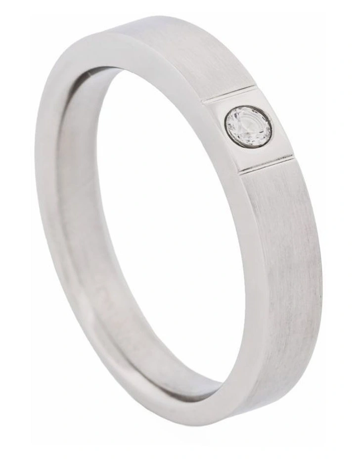 Thin Stainless Steel and Cubic Zirconia Ring in Silver image 2