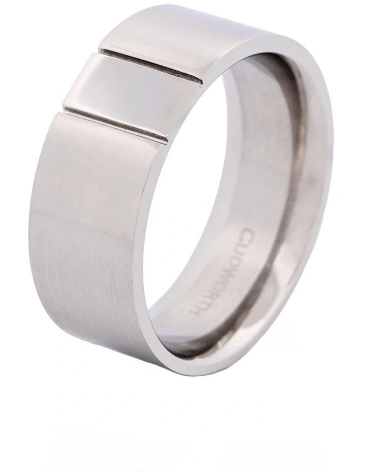 Brushed & Polished Centre Stainless Steel Ring in Silver image 1