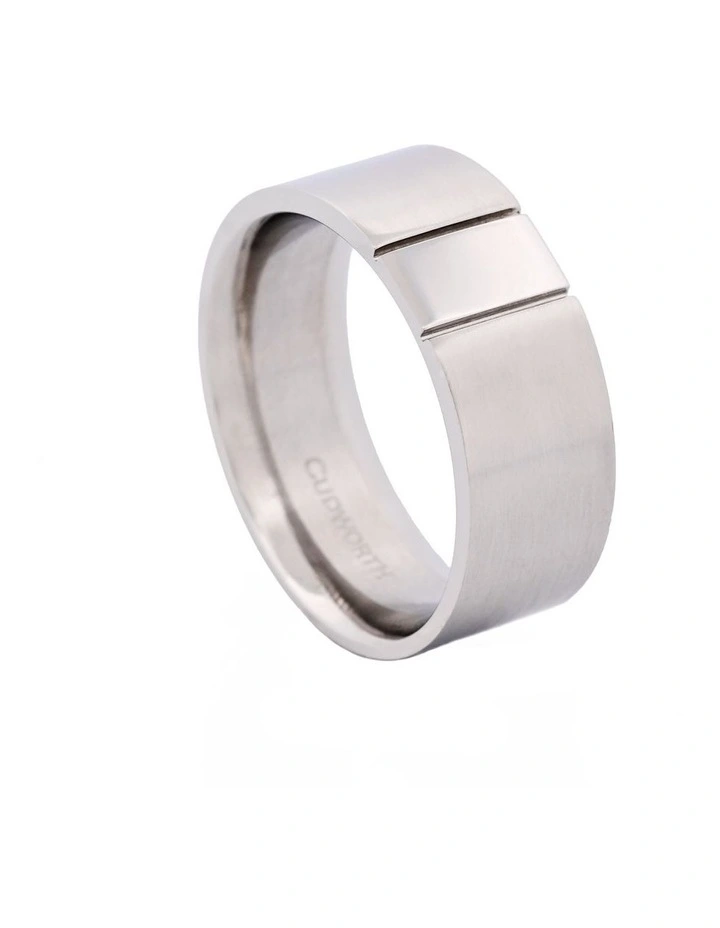Brushed & Polished Centre Stainless Steel Ring in Silver image 2