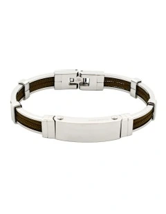 Polished Stainless Steel And Double Rope Bracelet in Green