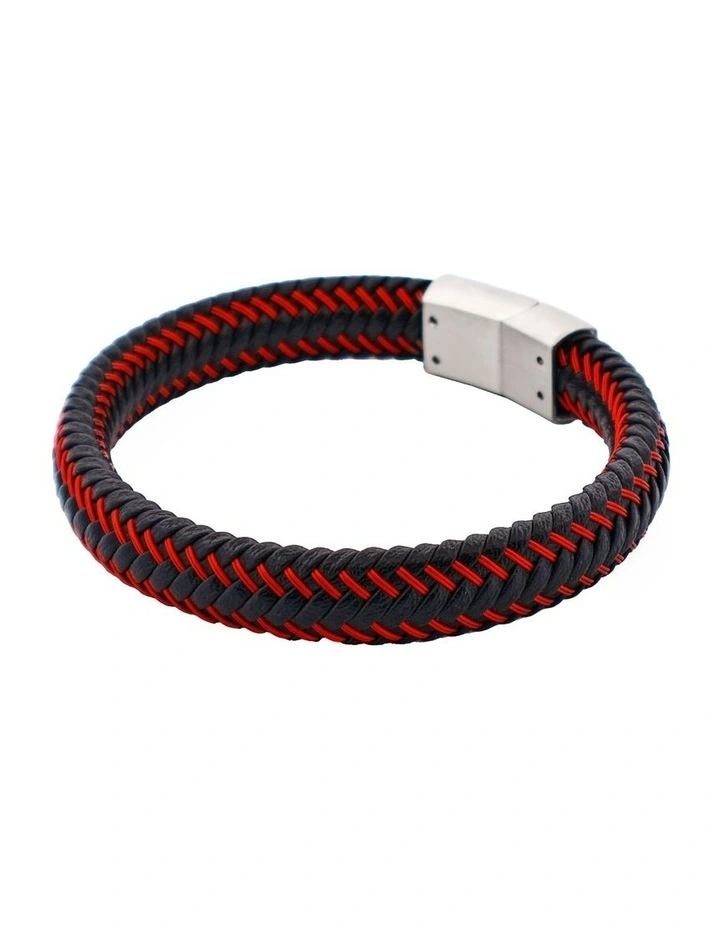 Leather Bracelet in Black/Red image 3