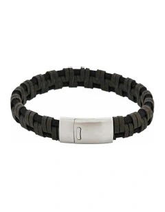 Braided Italian Leather Bracelet in Black