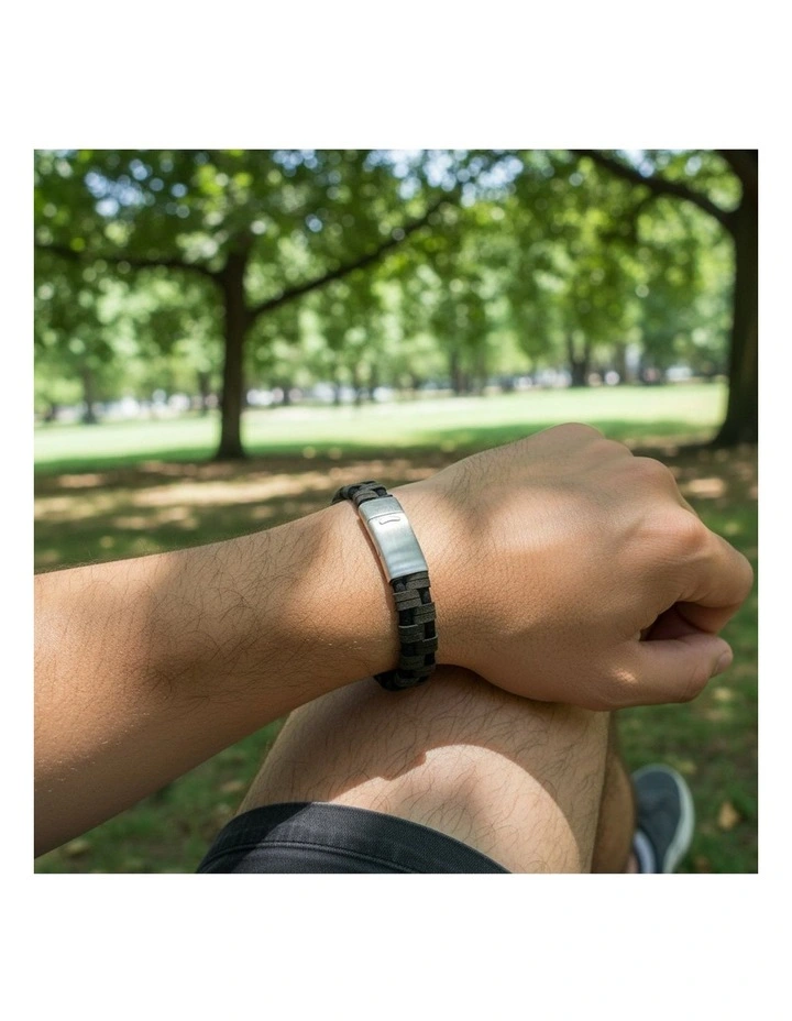 Braided Italian Leather Bracelet in Black image 2