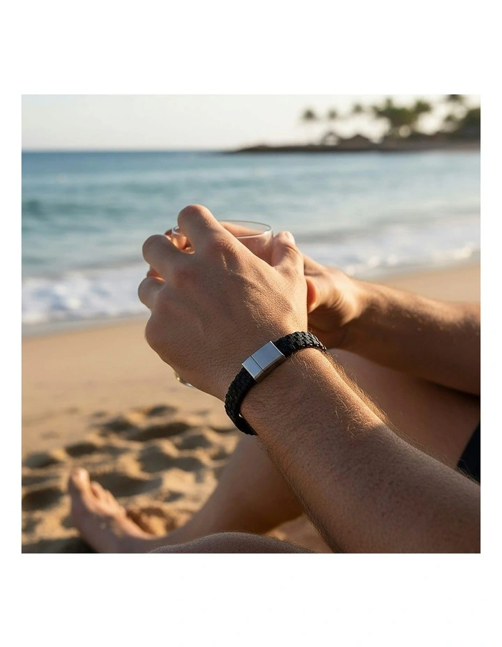 Tuscan Braid Italian Leather Bracelet in Black image 2