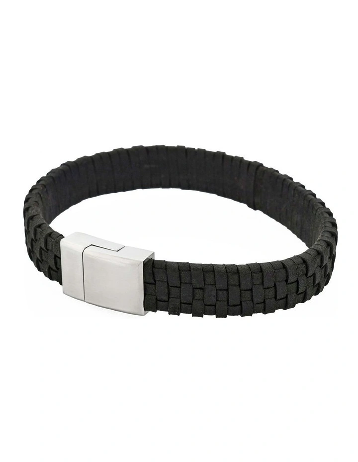 Tuscan Braid Italian Leather Bracelet in Black image 3