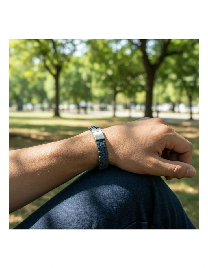 Tuscan Braid Midnight Italian Leather Bracelet in Blue image 2