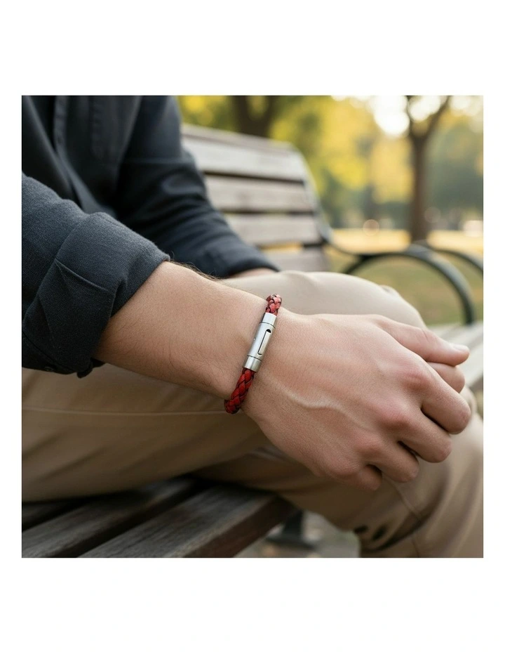 Rosso Linea Italian Leather Bracelet in Red image 2